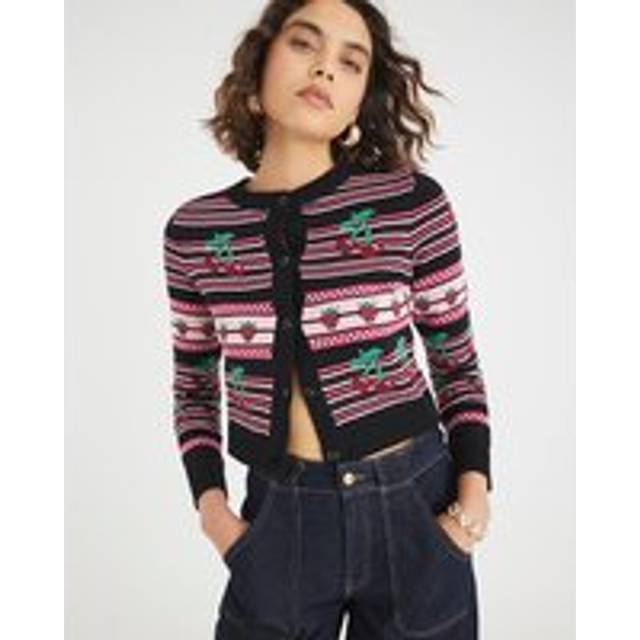 River Island Womens Black Stripe Cherry Knitted Cardigan - L