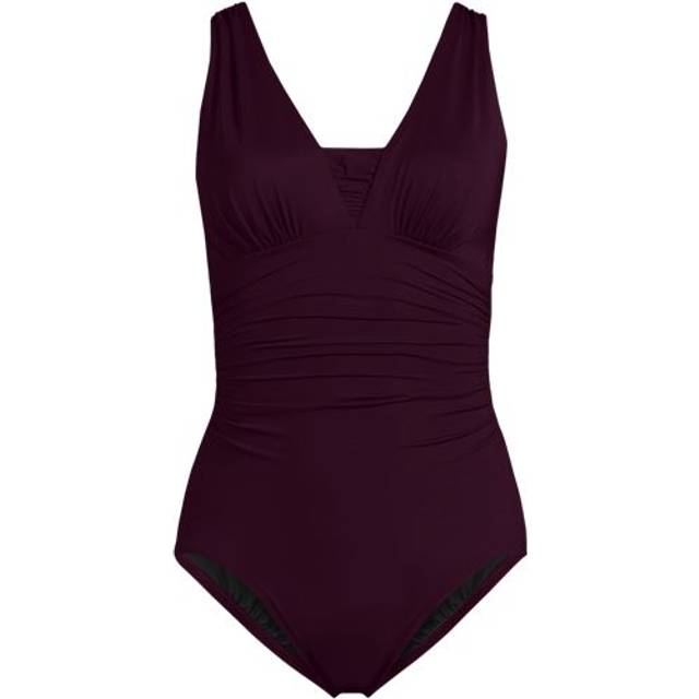Long Grecian V-neck Slender Swimsuit - Burgundy - 12