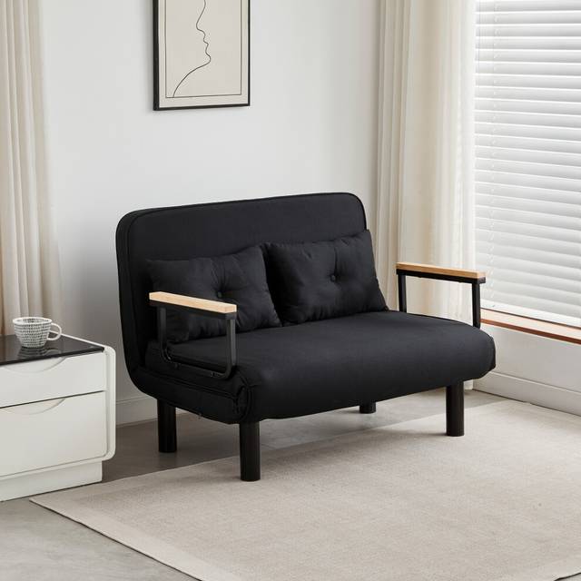 (DOUBLE, BLACK) 4 in 1 Folding Sofa Bed Convertible Lounge Chair