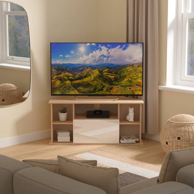 Milan Corner TV Unit in White Gloss & Bardolino Oak - Ready Assembled - Lewis's Home | TJ Hughes