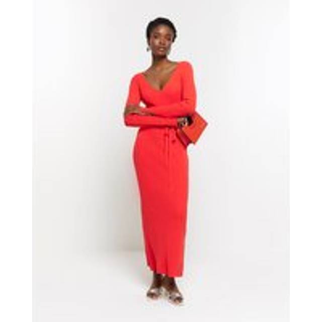 River Island Womens Red Knit Rib Jumper Maxi Dress - 8