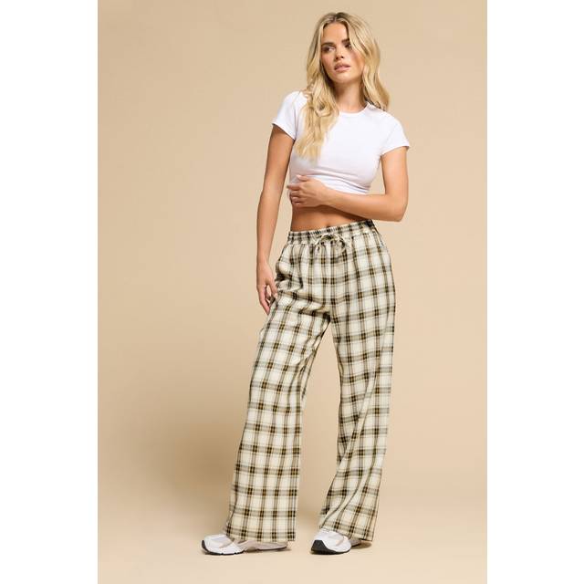 Pixiegirl Petite Women's Natural Brown Check Wide Leg Trousers Size 16