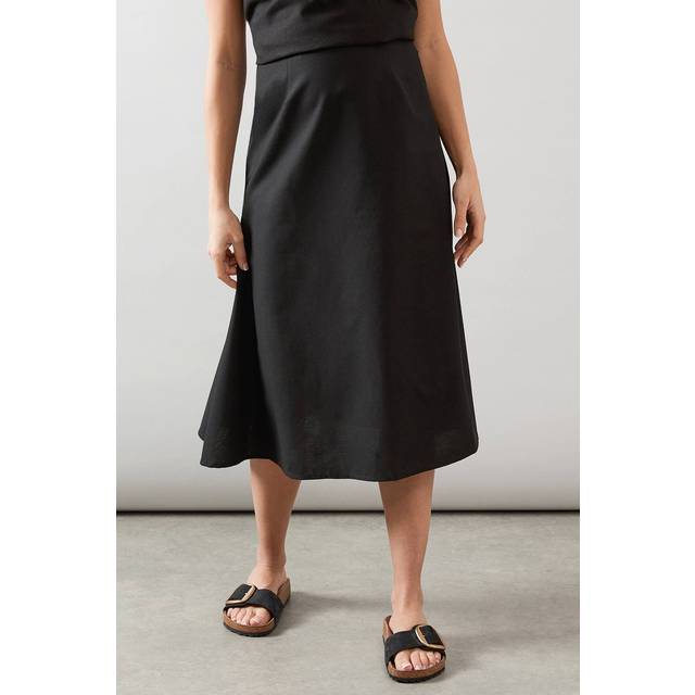 Womens Linen Midi Skirt - Black - 16