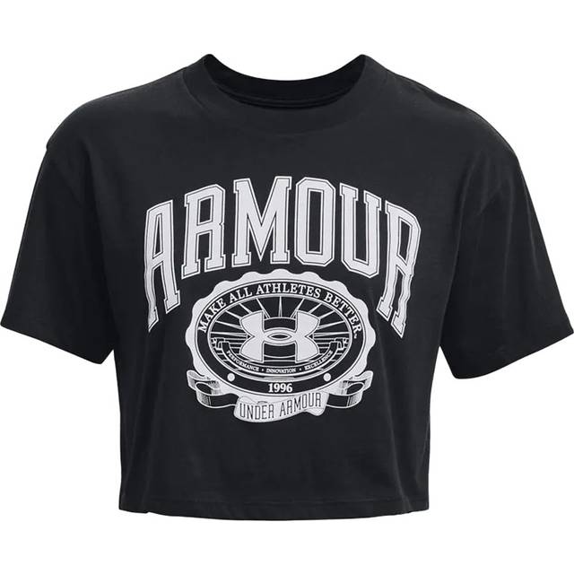 (14 UK, Black) Under Armour Womens/Ladies Collegiate Short-Sleeved Crop T-Shirt