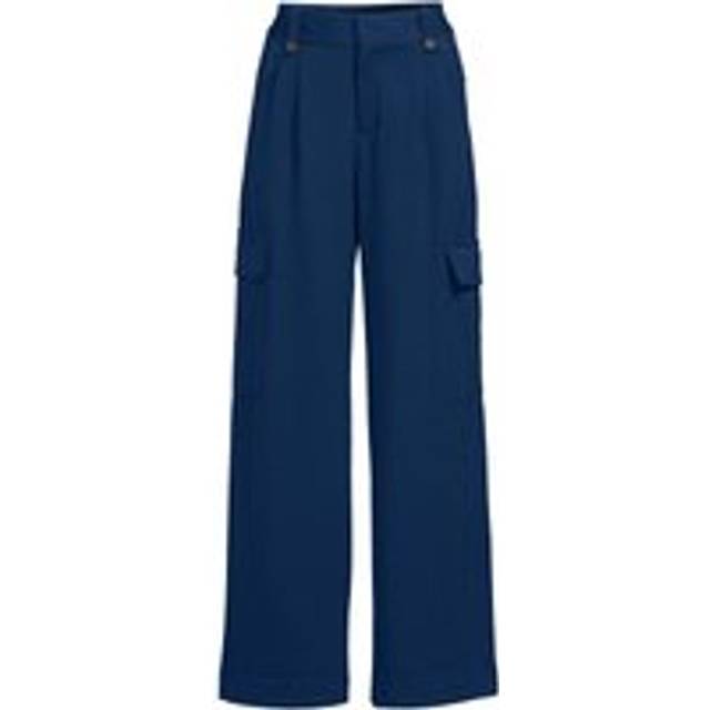 Lightweight Wide Leg Cargo Trousers, High Waisted - Navy - 14R