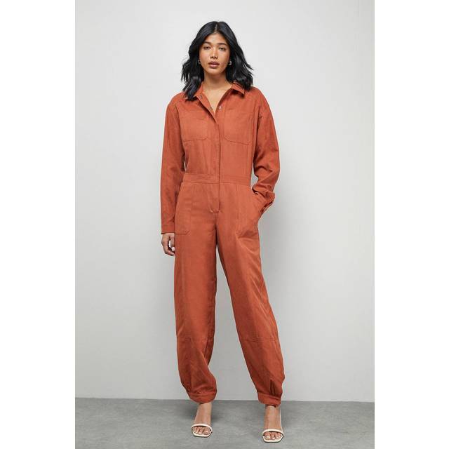 Warehouse Peach Satin Utility Boilersuit Jumpsuit In Rust - rust - 10