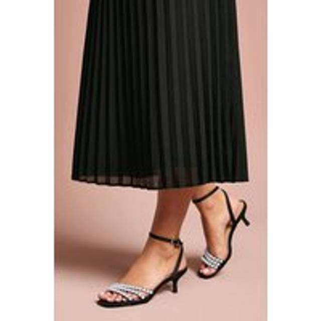 Kansas Satin Pearl Detail Kitten Heel Sandals - Black - 7