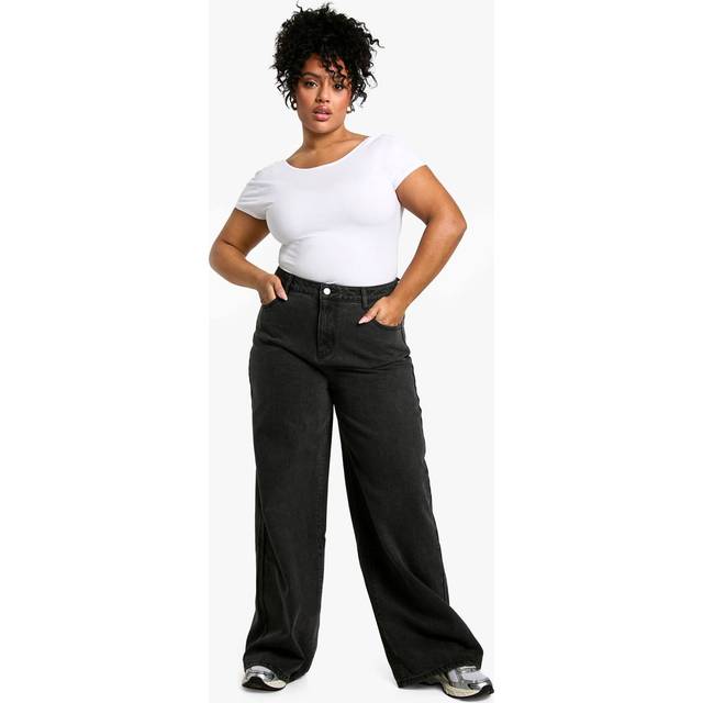 Womens Boohoo Basics Plus High Waisted Super Wide Leg Jeans - Black - 28/32L, Black