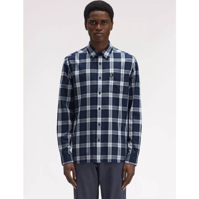 Men's Fred Perry Mens Tartan Twill Shirt - Dark Airforce 738 - Size: 38/Regular - dark airforce
