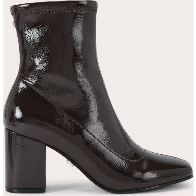 Carvela Strut Patent Block Heel Ankle Boots, Dark Brown