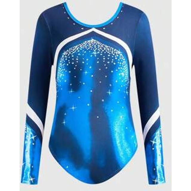 SHEIN Tween Girls Blue & Contrast Color Leotard, Gymnastics, Dance, Artistic Performance & Training, All Season
