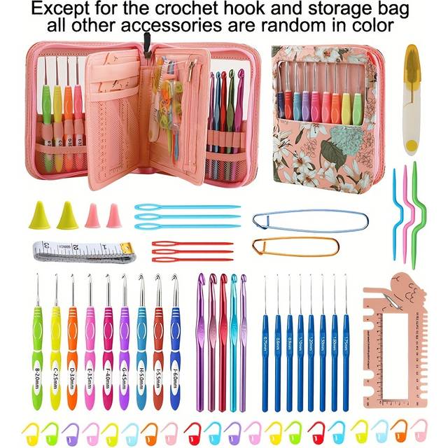 TEMU 61pcs Crochet Hooks Set, Ergonomic Knitting Needle Weave Yarn Kits With Storage Case And Crochet Needle Accessories, Crochet Needles Kit For Beginners And Experienced Crochet Hook Lovers