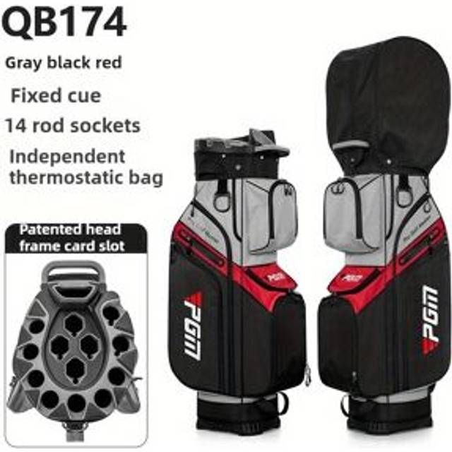 TEMU Pgm Qb174 Golf Bag - , Red & Gray Carry-on With Fixed Cue Holder, 14 Rod Sockets, Independent Thermostatic Bag, & Shockproof, Ideal For , Golf Bag|stylish Golf Bag|durable Fabric