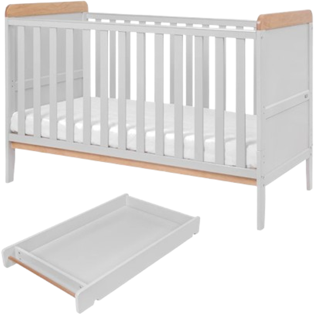 Tutti Bambini Rio Cot Bed with Cot Top Changer & Mattress - Dove Grey/Oak