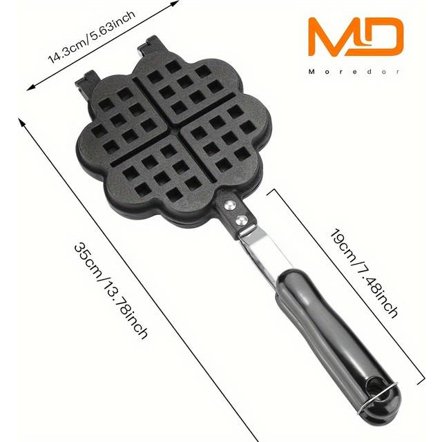 TEMU 1pc Double-sided Heart Waffle Maker, Aluminum Alloy Waffle Making Mold With Black Handle, Belgian And Sandwiches, Kitchen Baking Accessory, Waffle Making Mold