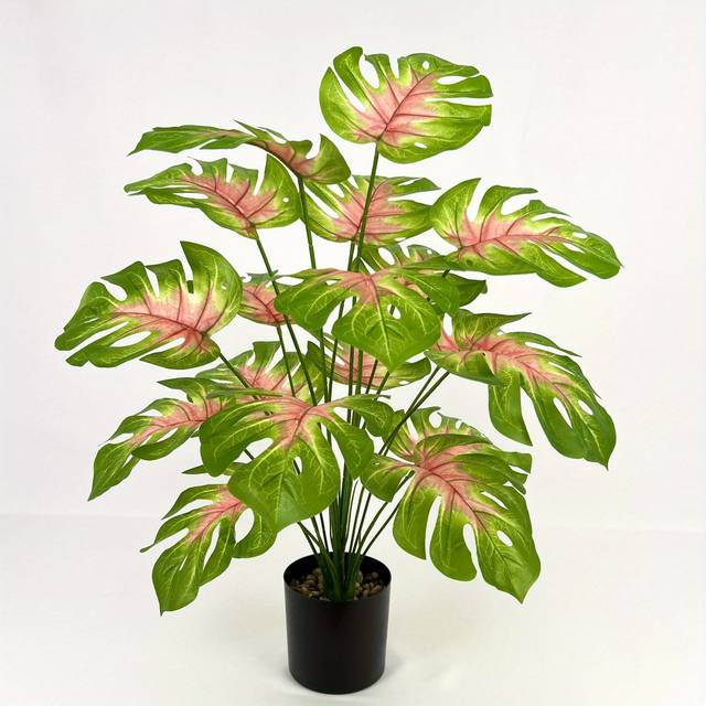 TEMU 1pc Large Artificial Swiss Cheese Plant, 18 Leaves Monstera, Plastic Greenery Potted Plant For Home Decor, Nordic Style, No Pot Included