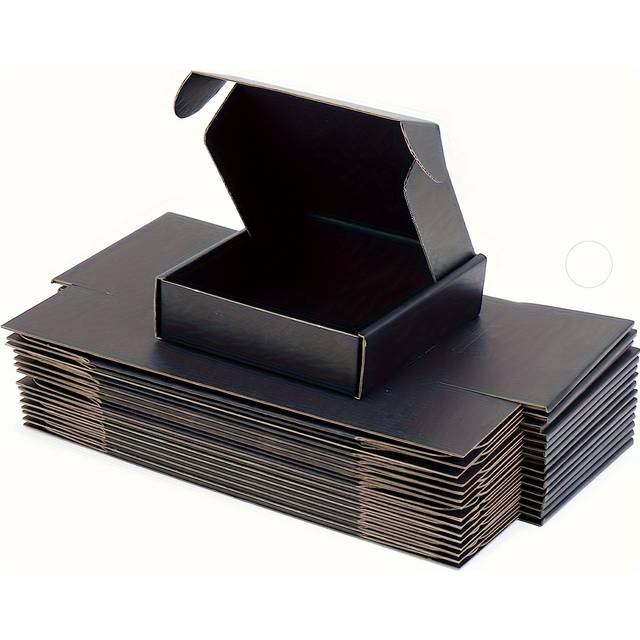 TEMU 50pcs Black Corrugated Cardboard Shipping Boxes - 3-layer Extra , Foldable Size 5.1x3.1x1.1 Inches - Ideal For Small Business Packaging & Craft Gifts