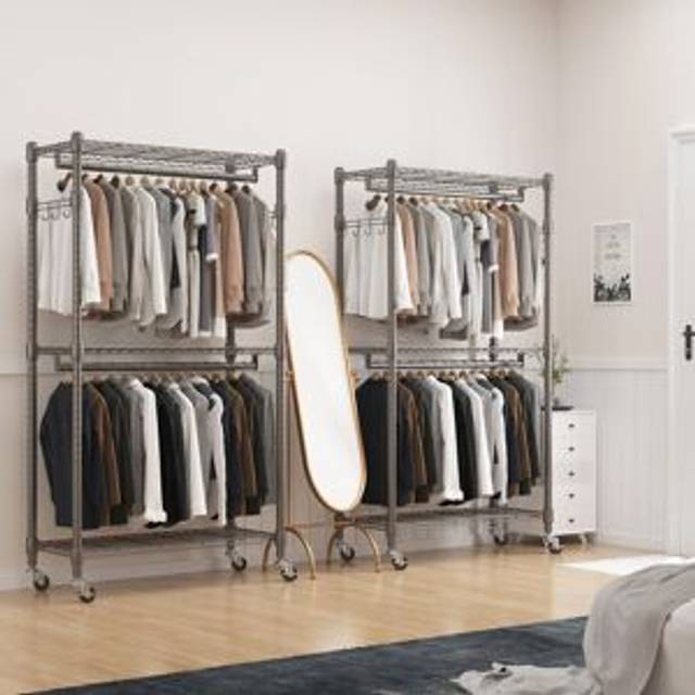 Gerodi 90cm W Rolling Clothes Rack - Grey (35cm L)