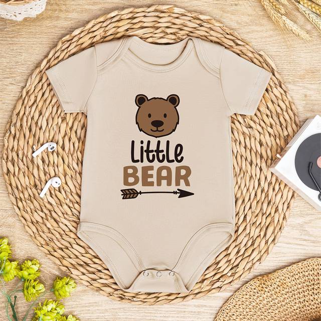 TEMU Newborn Cute Bear Graphic Short Sleeve Bodysuit - Soft, Breathable, And Lightweight For Summer, Boys And Girls, For Outdoor
