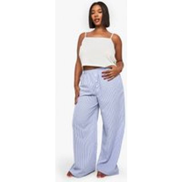 Womens Pointelle Vest and Wide Leg Trouser PJ Set - Blue - 26