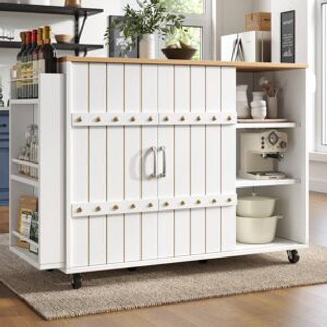 Kitchen Island With 3 Drawers And 2 Sliding Doors - White (90cm H X 110cm W X 70cm D)