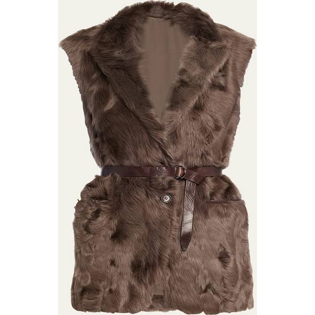 Capretta Lamb Shearling Belted Vest - MUD - 40 IT (4 US)