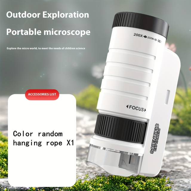 TEMU Handheld Mini Microscope Toy With Led Light 60x-200x, A Scientific Toy For Cultivating Children's Exploration , Easy To Carry Outdoors