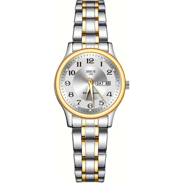 TEMU Deblve Women'-thin Stainless Steel Quartz Watch - Stylish, Lightweight, Ipx7 With Calendar, Luminous Day Display, And Stainless - Perfect For Casual Wear, Deblve