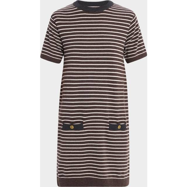 Striped Wool-Cashmere Mini T-Shirt Dress - CSR73 BROWN - Medium