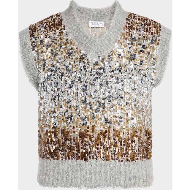 Multi-Size Degrade Pailette Mohair V-Neck Sweater - LIGHT GREY - Medium