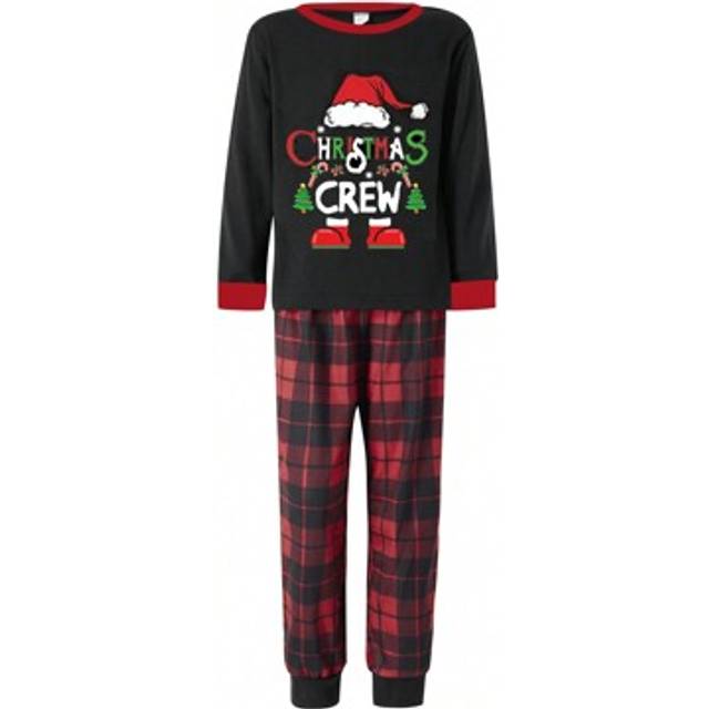 SHEIN Womens Cozy Christmas Pajama Set - Christmas Family Pajamas Set Santa Claus Print Long Sleeve Tops And Plaid Pants Sleepwear Soft Nightwear