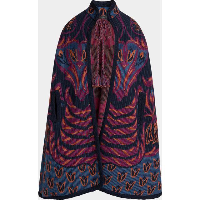 Jacquard Knit Cape Coat - MULTICOLOUR ON BLUE