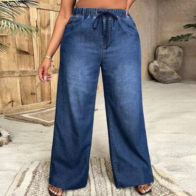 SHEIN Plus Drawstring Waist Wide Leg Jeans