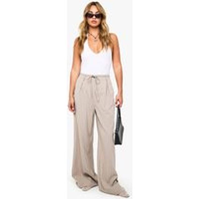 Womens Pinstripe Tie Waist Tailored Wide Leg Trousers - Grey - 14