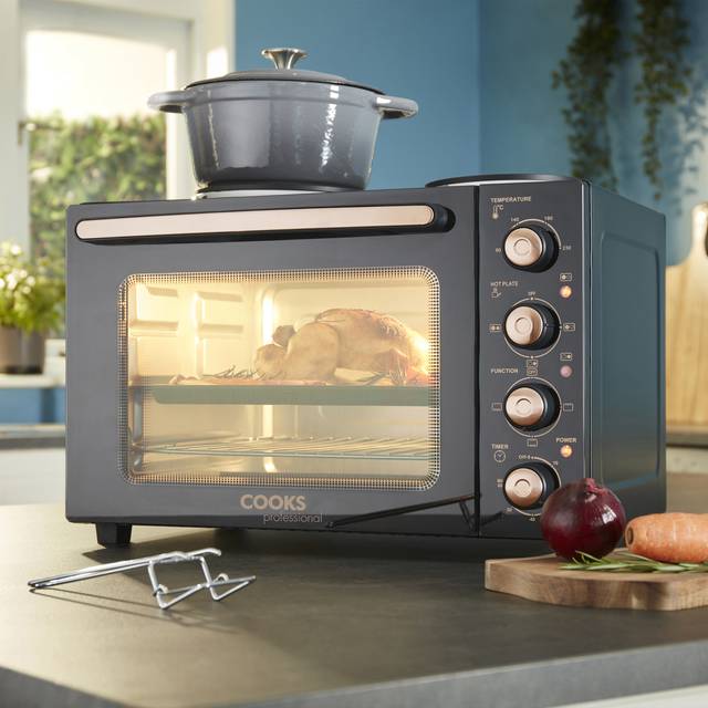 Cooks Professional K493 Copper Counter Top 34L Mini Oven Grill with 2 Hobs - Brown