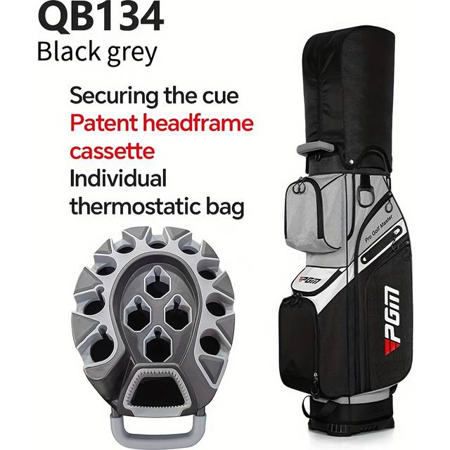 TEMU Pgm Pro Golf Bag - Black & Gray, Individual Thermostatic Bag With Secure Cue Headframe, Patent Cassette, Polyester Fabric, Golf Bag Storage| Bag| Fabric Bag