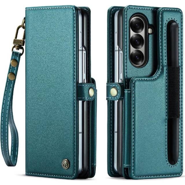 (Green) Caseme Wallet Case for Samsung Galaxy Z Fold 7 5g Slim Shockproof Case Card Holder Pu Leather Kickstand Rfid Blocking
