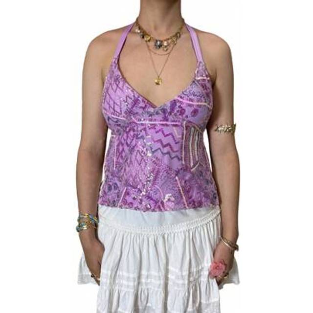 SHEIN Women&#39;s Sequin Halter Tank Tops V-Neck Sleeveless Backless Slim Fit Vest Streetwear For Summer