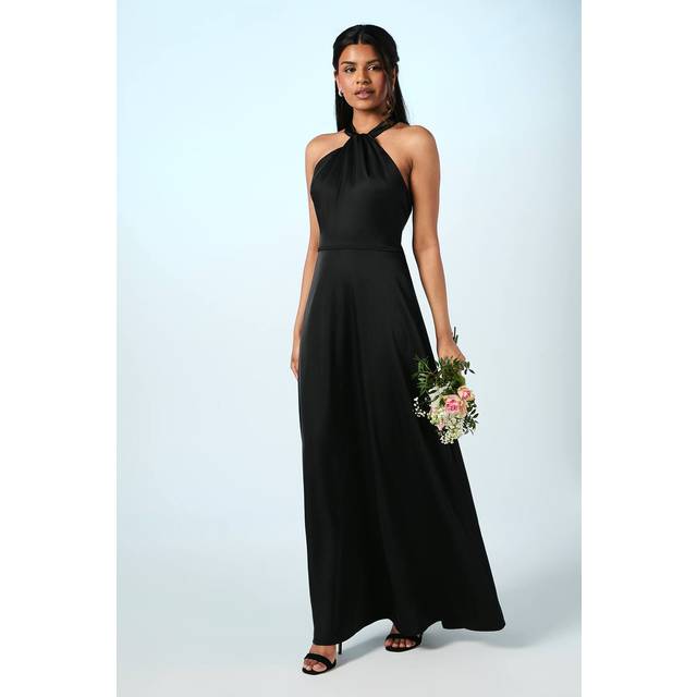 Coast Honoured Petite Twist Halterneck Satin Maxi Bridesmaid Dress - Black - 10