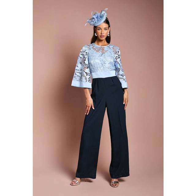 Lace Kimono Sleeve Jumpsuit - Navy - 10