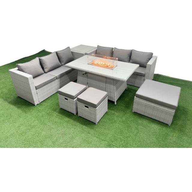 9 Seat PE Rattan Lounge Sofa Set Outdoor Garden Furniture Sets - Light Grey - One Size