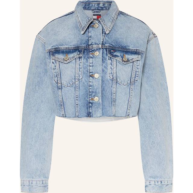 Back Logo Oversized Cropped Denim Jacket