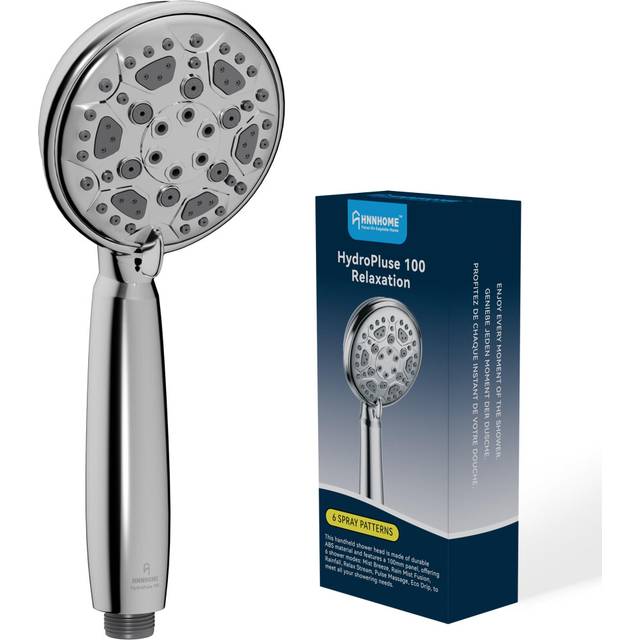 Hnnhome Hydropulse 100mm Handheld High Pressure Shower Head, 6 Spray Mode Universal Power Showerhead Replacement (Chrome) - One Size