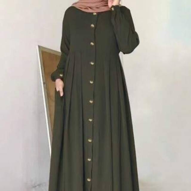 SHEIN Women&#39;s Solid Color Front Button Pocket Minimalist Arabic Style Long Sleeve Dress,Modest