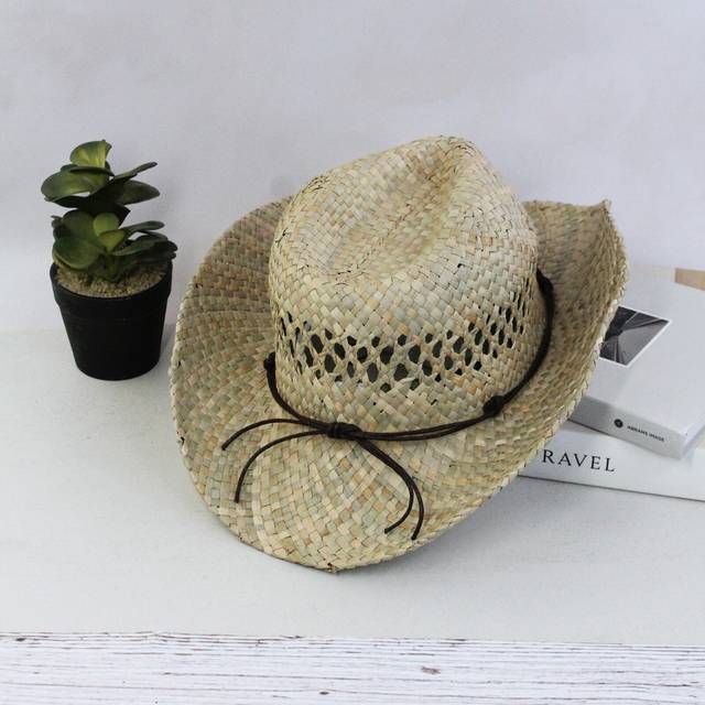 100% straw unisex cowboy hat men women handmade western sun hat wired brim