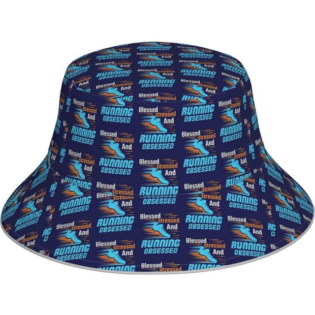 (Runner Quote Saying Blessed Stressed And Running Obsessed _4174) Bucket Hat Reversible Reflective for Men Women - UV50+ Sun Protection Double-Sided F