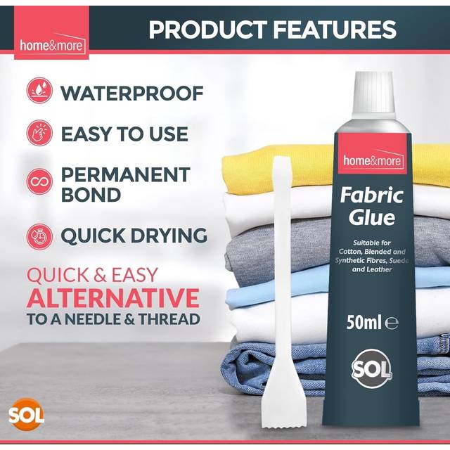50ml Fabric Glue for Clothes | Includes Fabric Glue Strong Spreader & 150cm Tape Measure | Extra Strong 1pk Fabric Glue for Crafts, Upholstery,