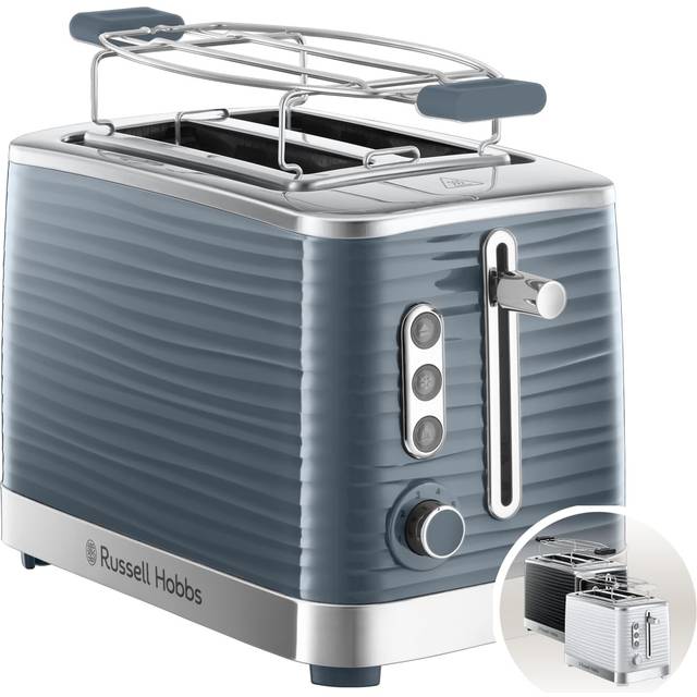 Russell Hobbs brödrost, rostar 2 skivor, 6 justerbara rostningsgrader, extra breda fack, uppvärmningsgaller, upptining och uppvärmningsfunktion, grå, 1050W, Inspire Exklusiv för Amazon