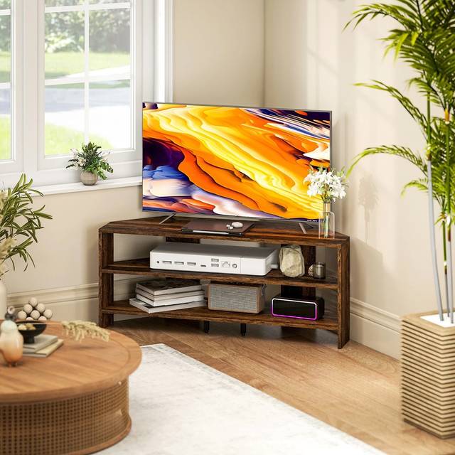 HOMCOM Corner TV Stand - TV Unit With Open Shelves For 47 Inch TV - Brown | TJ Hughes