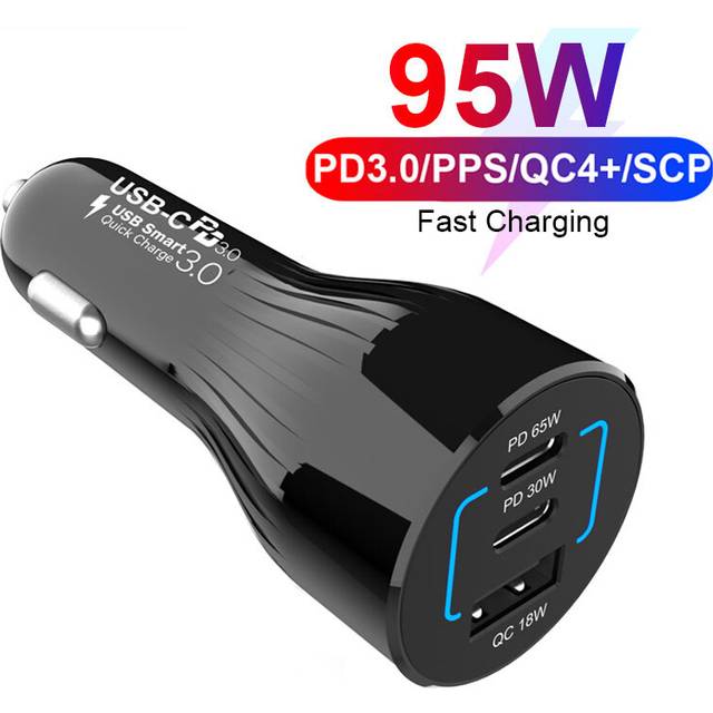 (4USB PD Charger) TQUQ 95W 3-port USB C Car Charger,Super Fast Charging PPS PD 65W/45W/30W/20W QC4+ 18W For Xiaomi Laptop iPhone12 Samsung galaxy